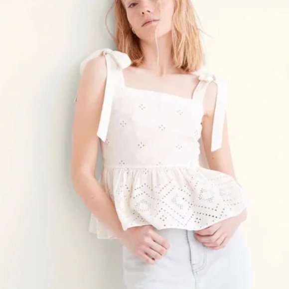 Madewell White Rosalie Tie Strap Top in Geo Eyelet - Picture 7 of 7
